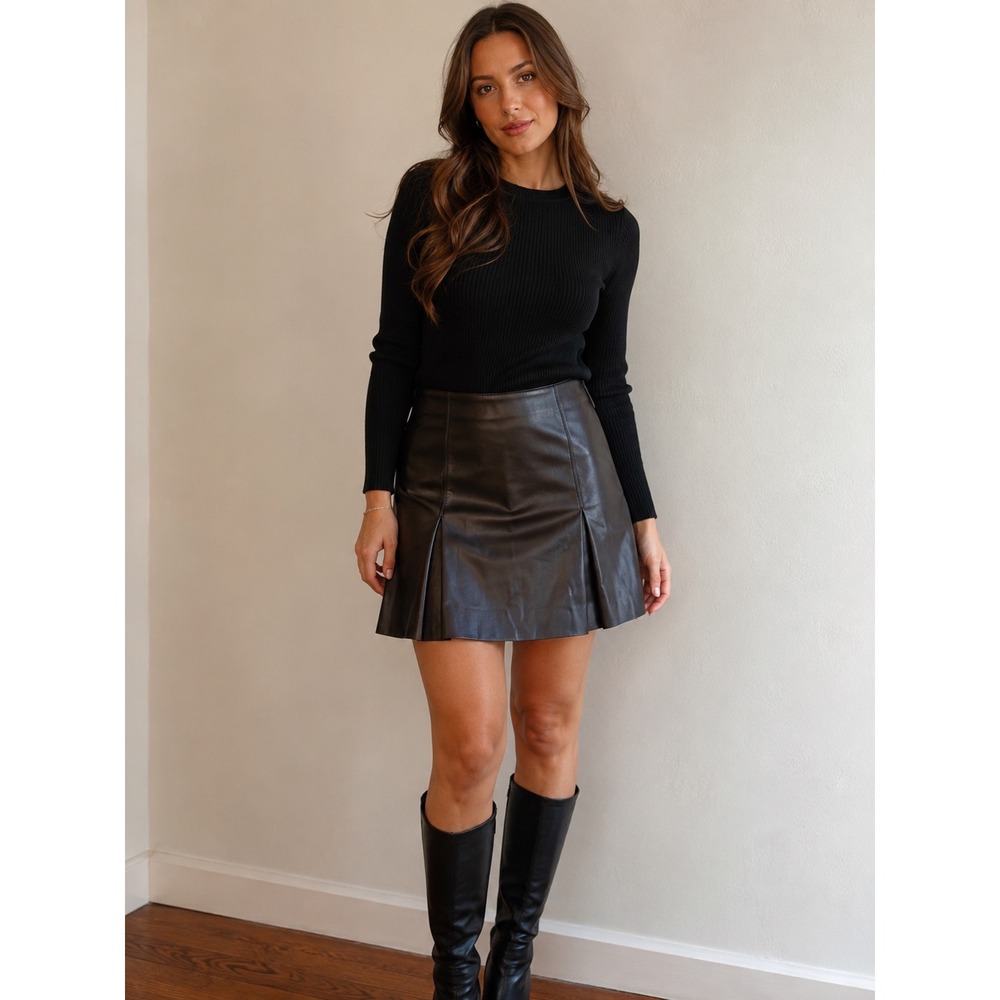 Elodie Black Faux Leather Pleated Mini Skirt Size S NWT Y2K Preppy